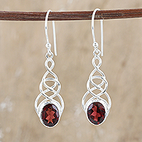 Garnet dangle earrings, 'Red Flair' - Sterling Silver Dangle Earrings with Garnet Gemstones