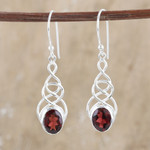 Garnet dangle earrings, 'Red Flair' - Sterling Silver Dangle Earrings with Garnet Gemstones
