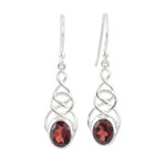 Garnet dangle earrings, 'Red Flair' - Sterling Silver Dangle Earrings with Garnet Gemstones