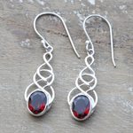 Garnet dangle earrings, 'Red Flair' - Sterling Silver Dangle Earrings with Garnet Gemstones