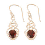 Garnet dangle earrings, 'Red Flair' - Sterling Silver Dangle Earrings with Garnet Gemstones