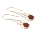 Garnet dangle earrings, 'Red Flair' - Sterling Silver Dangle Earrings with Garnet Gemstones