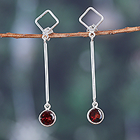 Garnet dangle earrings, 'Chic Red' - Sterling Silver Dangle Earrings with Garnet Made in India