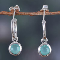 Chalcedony half-hoop earrings, 'Glam Green' - Sterling Silver Half-Hoop Earrings with Chalcedony Stones