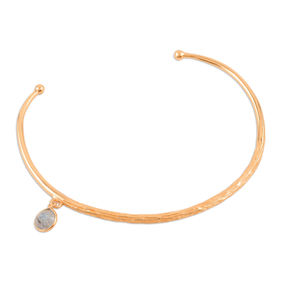 Gold-plated labradorite cuff bracelet, 'Evening Appeal' - 18k Gold-Plated Cuff Bracelet with Labradorite Charm