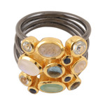 Gold-accented multi-gemstone cocktail ring, 'Multicolored Fusion' - Modern Gold-Accented Multi-Gemstone Cocktail Ring from India