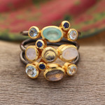 Gold-accented multi-gemstone cocktail ring, 'Multicolored Fusion' - Modern Gold-Accented Multi-Gemstone Cocktail Ring from India