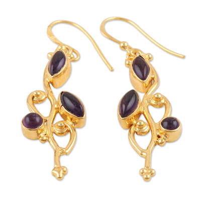 Gold-plated amethyst dangle earrings, 'Wisdom Fruits' - 14k Gold-Plated Dangle Earrings with Amethyst Cabochons