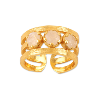 Gold-plated rainbow moonstone wrap ring, 'Misty Magic' - 18k Gold-Plated One-Carat Rainbow Moonstone Wrap Ring