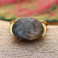 Gold-plated labradorite cocktail ring, 'Classy Charm' - 18k Gold-Plated Labradorite Cocktail Ring Crafted in India