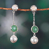 Multi-gemstone dangle earrings, 'Charismatic Splendor' - Sterling Silver Multi-Gemstone Dangle Earrings from India