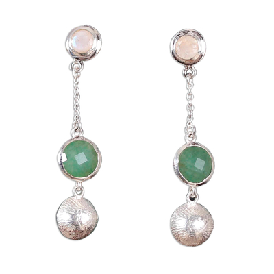 Multi-gemstone dangle earrings, 'Charismatic Splendor' - Sterling Silver Multi-Gemstone Dangle Earrings from India