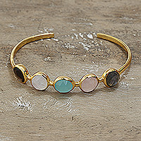Gold-plated multi-gemstone cuff bracelet, 'colourful Glam' - 18k Gold-Plated Multi-Gemstone Cuff Bracelet Made in India