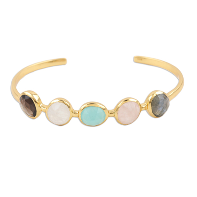 Novica Lavish Harmony Gold Plated MultiGemstone Bangle Bracelet