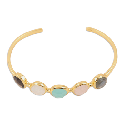 Novica Lavish Harmony Gold Plated MultiGemstone Bangle Bracelet