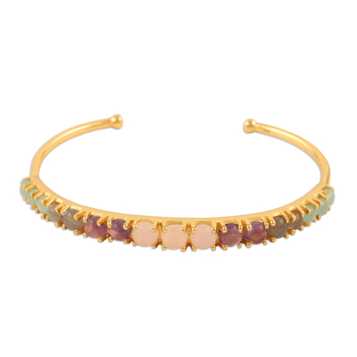 Gold-plated multi-gemstone cuff bracelet, 'Awe Inspiring' - Colorful Gold-Plated Multi-Gemstone Cuff Bracelet from India