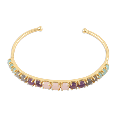 Gold-plated multi-gemstone cuff bracelet, 'Chic & Fabulous' - colourful Gold-Plated Multi-Gemstone Cuff Bracelet from India