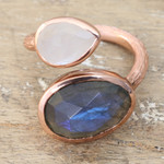 Gold-plated labradorite and rainbow moonstone wrap ring, 'Sparkling Two' - Gold-Plated Wrap Ring with Labradorite & Rainbow Moonstone