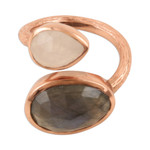 Gold-plated labradorite and rainbow moonstone wrap ring, 'Sparkling Two' - Gold-Plated Wrap Ring with Labradorite & Rainbow Moonstone