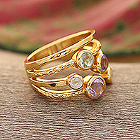 Gold-plated multi-stone ring, 'Colorful Fantasy' - Colorful 18k Gold-Plated Multi-Stone Ring Crafted in India