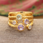 Gold-plated multi-stone ring, 'Colorful Fantasy' - Colorful 18k Gold-Plated Multi-Stone Ring Crafted in India
