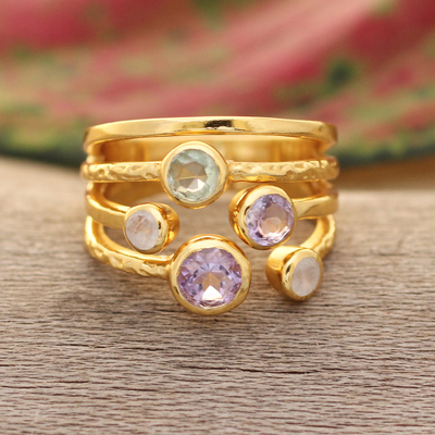 Gold-plated multi-stone ring, 'colourful Fantasy' - colourful 18k Gold-Plated Multi-Stone Ring Crafted in India