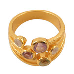 Gold-plated multi-stone ring, 'Colorful Fantasy' - Colorful 18k Gold-Plated Multi-Stone Ring Crafted in India