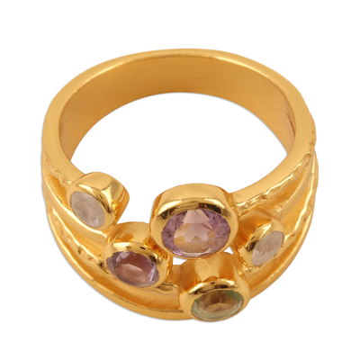 Anillo multipiedras bañado en oro - Colorido anillo con múltiples piedras chapado en oro de 18 k elaborado en la India