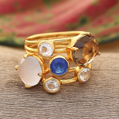 Gold-plated multi-gemstone cocktail ring, Spectacular Glam