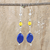 Lapis lazuli and jade dangle earrings, 'Royal Muse' - Sterling Silver Dangle Earrings with Lapis Lazuli and Jade