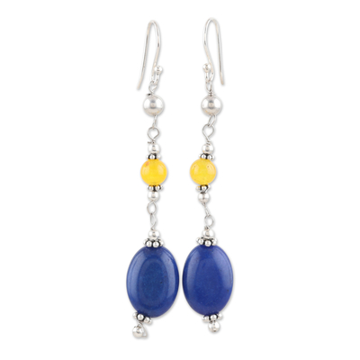 Sterling Silver Dangle Earrings with Lapis Lazuli and Jade