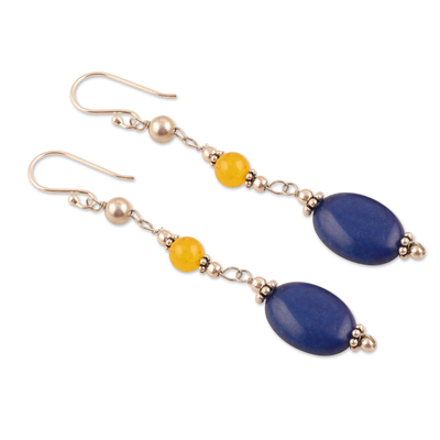 Lapis lazuli and jade dangle earrings, 'Royal Muse' - Sterling Silver Dangle Earrings with Lapis Lazuli and Jade