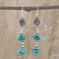 Malachite dangle earrings, 'Soothing Countess' - Sterling Silver Dangle Earrings with Natural Malachite Gems