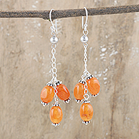 Carnelian cluster dangle earrings, 'Royal Fruits' - Sterling Silver Cluster Dangle Earrings with Carnelian Gems