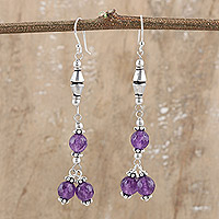 Onyx dangle earrings, 'Vigorous Maiden' - Sterling Silver Dangle Earrings with Purple Onyx Gems