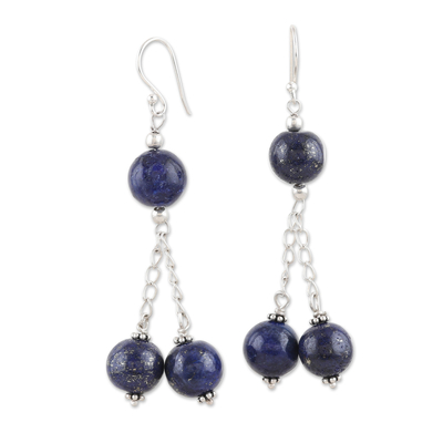 Sterling Silver Dangle Earrings with Lapis Lazuli Beads