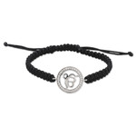 Cubic zirconia macrame pendant bracelet, 'Bonds of Divinity' - Black Macrame Cord Bracelet with Ek Onkar Pendant and Gems