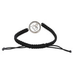 Cubic zirconia macrame pendant bracelet, 'Bonds of Divinity' - Black Macrame Cord Bracelet with Ek Onkar Pendant and Gems