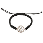Macrame sterling silver pendant bracelet, 'Altar to Divinity' - Black Macrame Bracelet with Sterling Silver Ek Onkar Symbol