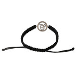 Macrame sterling silver pendant bracelet, 'Altar to Divinity' - Black Macrame Bracelet with Sterling Silver Ek Onkar Symbol