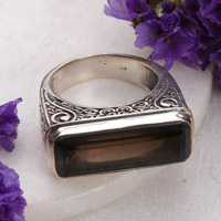 Smoky topaz domed ring, 'Earth Divinity' - 7-Carat Smoky Topaz Domed Ring Crafted from Sterling Silver