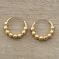 Gold-plated hoop earrings, 'Glory Beads' - Modern Polished 14k Gold-Plated Hoop Earrings from India