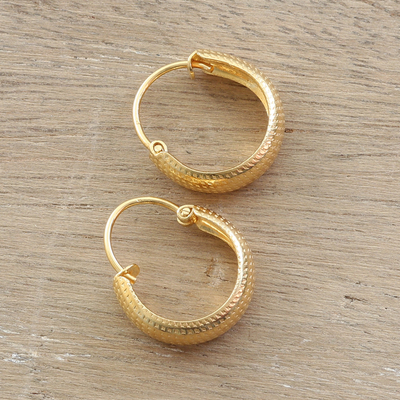 Gold-plated hoop earrings, 'Luxurious Caresses' - 14k Gold-Plated Sterling Silver Hoop Earrings Made in India