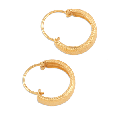 Gold-plated hoop earrings, 'Luxurious Caresses' - 14k Gold-Plated Sterling Silver Hoop Earrings Made in India