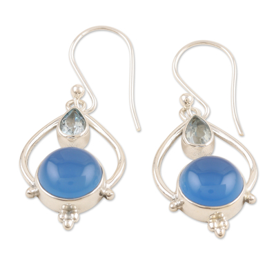 Chalcedony and blue topaz dangle earrings, 'Dual Symphony' - Sterling Silver Dangle Earrings with Chalcedony & Blue Topaz