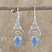 Chalcedony and blue topaz dangle earrings, 'Rich Splendor' - Chalcedony Blue Topaz and Sterling Silver Dangle Earrings