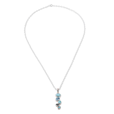 Halskette mit Larimar- und Blautopas-Anhänger - Halskette mit Anhänger aus zweikarätigem Larimar und facettiertem Blautopas