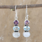 Multi-gemstone dangle earrings, 'Terrific Trio' - Multi-Gemstone and Sterling Silver Dangle Earrings