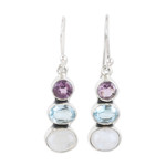 Multi-gemstone dangle earrings, 'Terrific Trio' - Multi-Gemstone and Sterling Silver Dangle Earrings