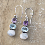 Multi-gemstone dangle earrings, 'Terrific Trio' - Multi-Gemstone and Sterling Silver Dangle Earrings